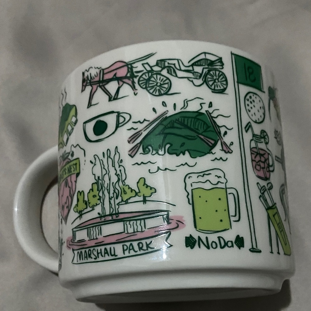 Starbucks Illustrated Mug with Green and White Design